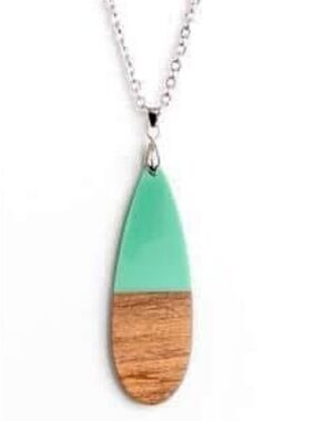 Sea green wooden pendant necklace